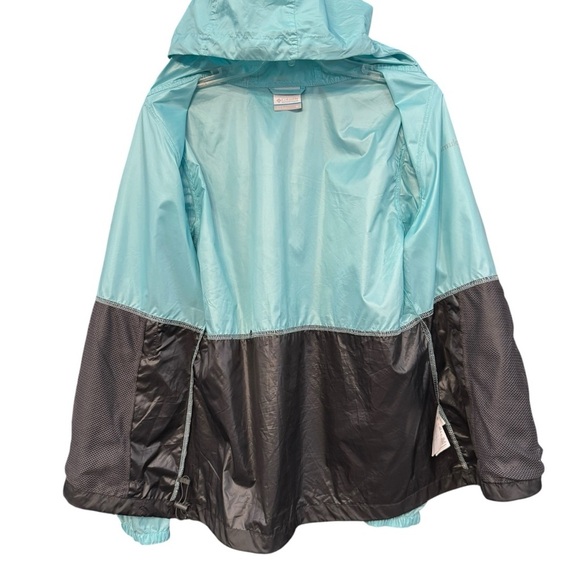Columbia Aqua Blue Gray Windbreaker Jacket Hooded Zip Medium - Picture 3 of 8
